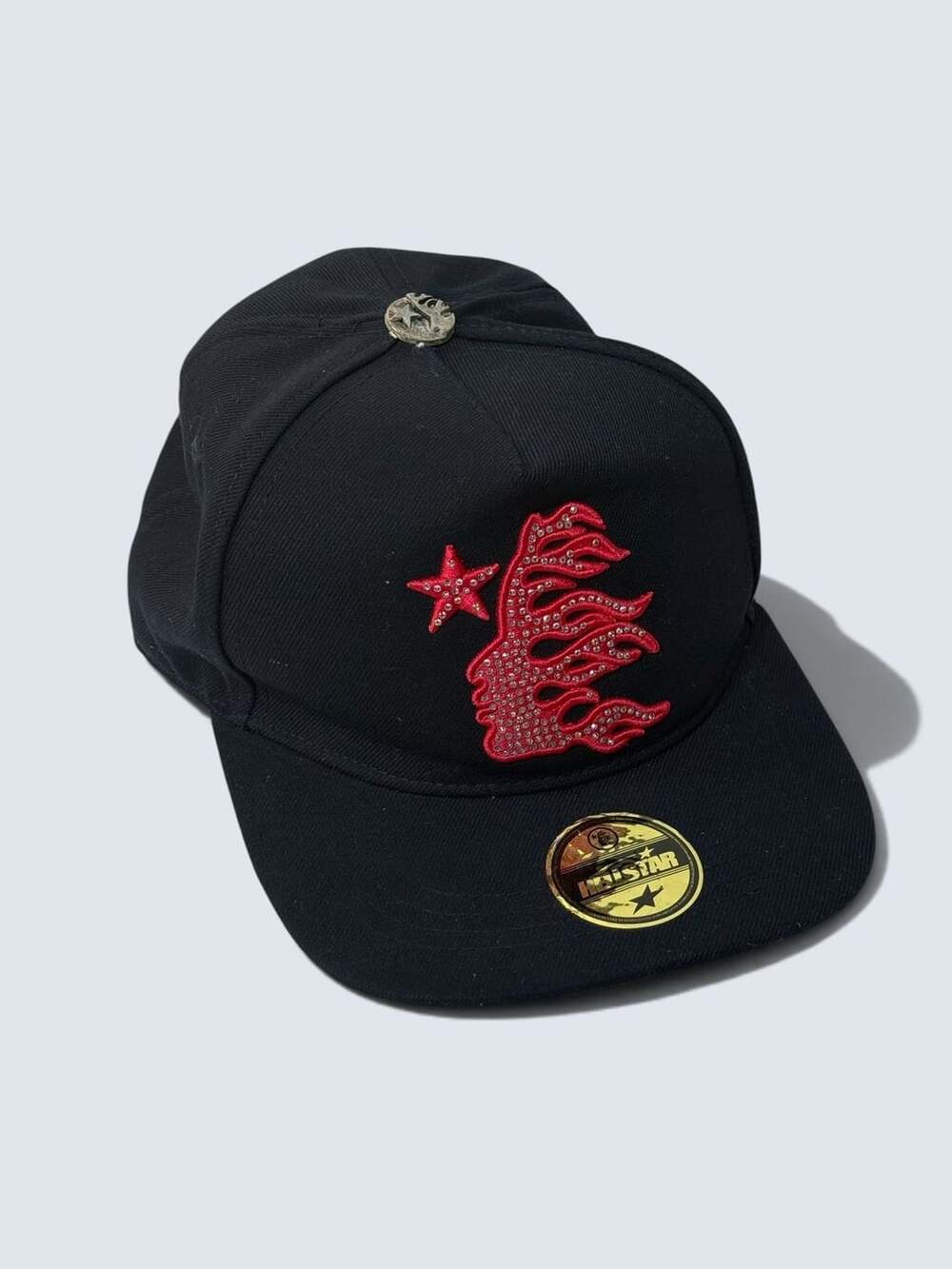 Hellstar Baseball Fitted Hat Black Red Rhinestone M/L